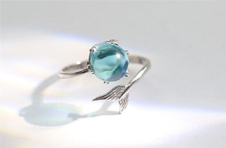 Anel, Colar, Bracelete e Brinco Doce sereia cristal azul - Prata 925 - Pérolla Oficial