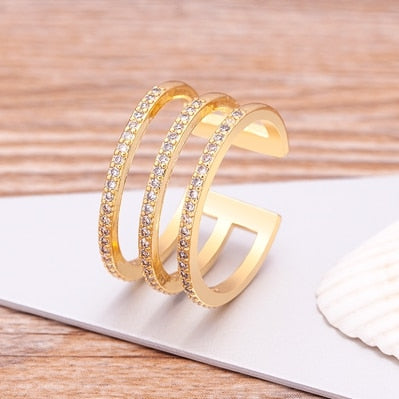 Anel Traços Finos Zircônia Cravejada - Banhado a Ouro 18k