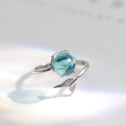 Anel, Colar, Bracelete e Brinco Doce sereia cristal azul - Prata 925 - Pérolla Oficial