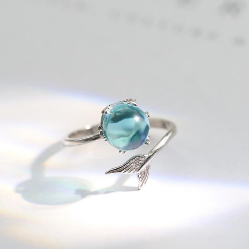 Anel, Colar, Bracelete e Brinco Doce sereia cristal azul - Prata 925 - Pérolla Oficial